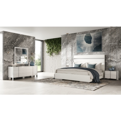 Modrest Cartier Modern White Vegan Leather + Stainless Steel Bedroom Set White Bedroom Set 81536|81537 VGVC-BDA002-SET-WHT