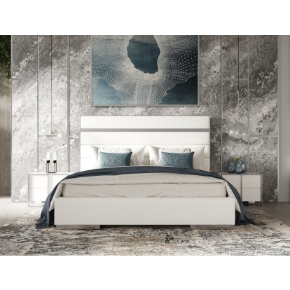 Modrest Cartier Modern White Vegan Leather + Stainless Steel 4-Piece Bedroom Set White Bedroom Set 85636|85637 VGVC-BDA002-4PC-SET-WHT