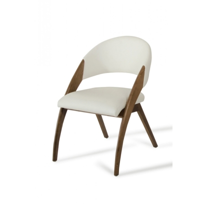 Modrest Lucas Mid-Century Cream & Walnut Dining Chair Off-White Dining Chair 72439 VGCSCH-16029-CRM