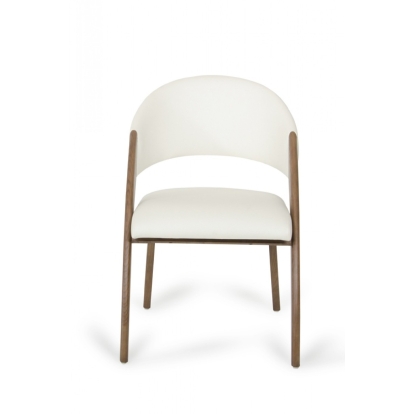 Modrest Lucas Mid-Century Cream & Walnut Dining Chair Off-White Dining Chair 72439 VGCSCH-16029-CRM