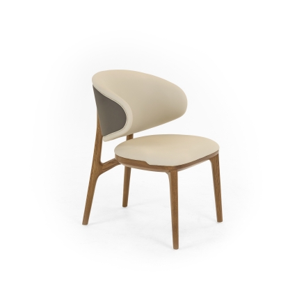 Modrest Chance Contemporary Cream and Brown Leatherette Walnut Dining Chair Cream Dining Chair 79640 VGCS-CH21045-DC