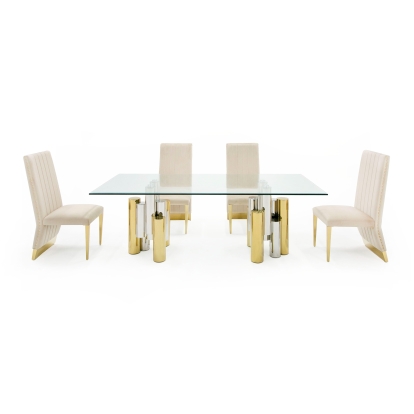 Modrest Chariot Modern Glass and Silver Mix Gold Rectangular Dining Table Gold Dining Table 80342 VGZA-T413-GLD-DT
