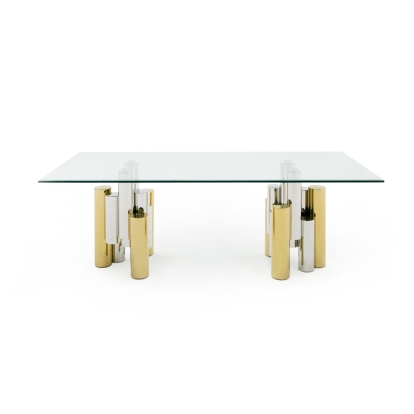 Modrest Chariot Modern Glass and Silver Mix Gold Rectangular Dining Table Gold Dining Table 80342 VGZA-T413-GLD-DT