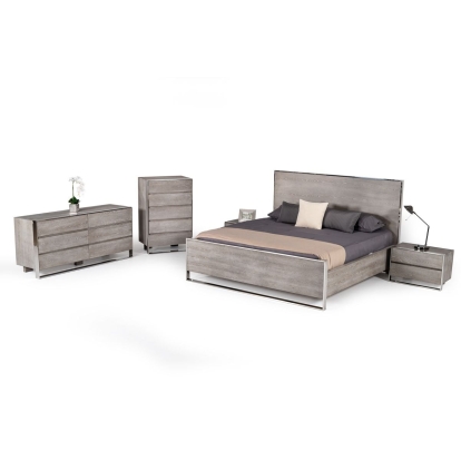 LA Furniture Charlene Modern Grey Elm and Stainless Steel EK Bedroom Set VGVC-CHARLENE-SET-eastern Contemporary Style by Vig Furnitrue Number 80259 Catch Home Goods