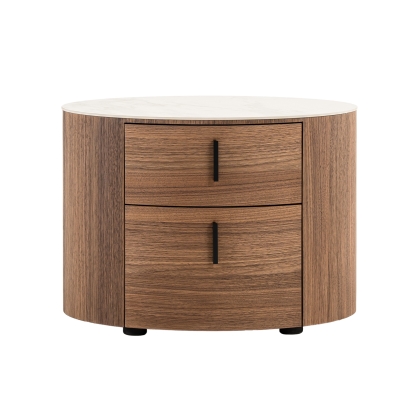Modrest Chelton Contemporary White Ceramic & Walnut Oval Nightstand Walnut Nightstand 78524 VGHB351U3-WAL-NS