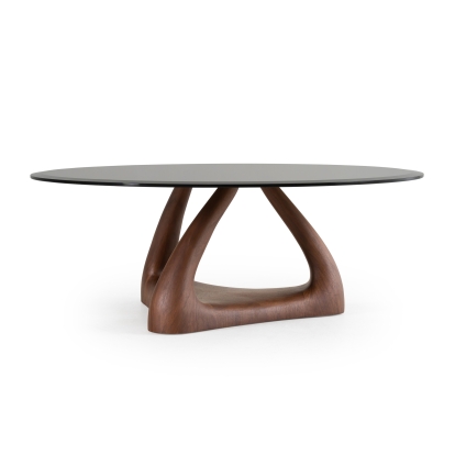 Modrest Christy Mid-Century Modern Grey Glass + Walnut Round Coffee Table Walnut Coffee Table 83094 VGRY-RY-1166