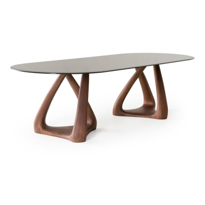 LA Furniture Christy Mid-Century Modern Grey Glass + Walnut Oval Dining Table VGRY-RY-1101 Contemporary Style by Vig Furnitrue Number 83093 Catch Home Goods