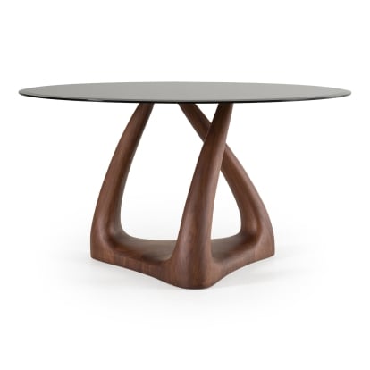 LA Furniture Christy Mid-Century Modern Grey Glass + Walnut Round Dining Table VGRY-RY-1160 Contemporary Style by Vig Furnitrue Number 83095 Catch Home Goods