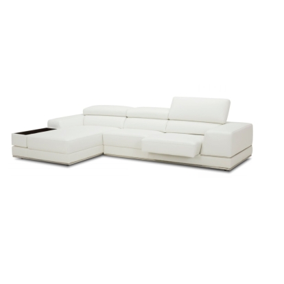 Divani Casa Chrysanthemum Mini Modern White Leather Left Facing Sectional Sofa White Sectional Sofa 77958 VGKK1576-MINI-WHT-LAF