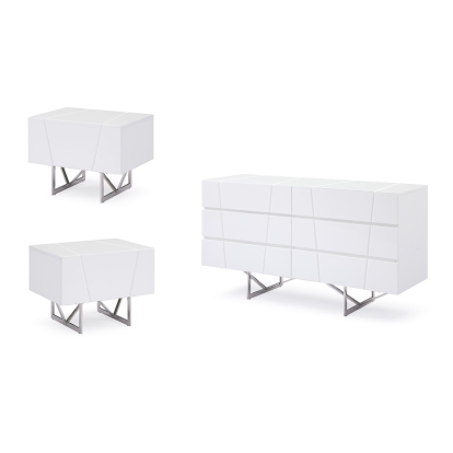 Modrest Chrysler White Dresser and Two Nightstands Dresser 80300 VGVC-B8978-S