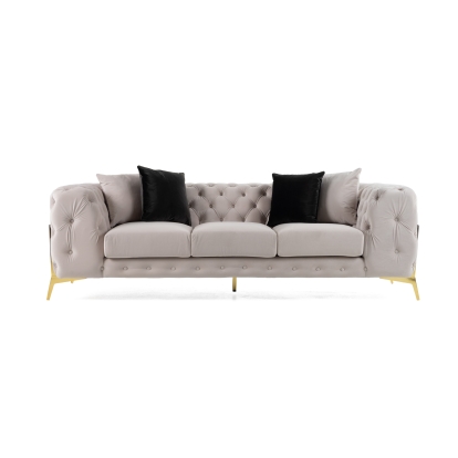 Divani Casa Clarice Transitional Light Beige Velvet Sofa Beige Sofa 82502 VGAH-SF1013-3-BGE