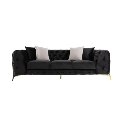 Divani Casa Clarice Transitional Black Velvet Sofa Black Sofa 82506|83201 VGAH-SF1013-3-BLK