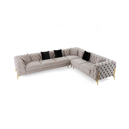 Divani Casa Clarice Transitional Light Beige Velvet Sectional Sofa Beige Sectional Sofa 82511 VGAH-SF1015-BGE