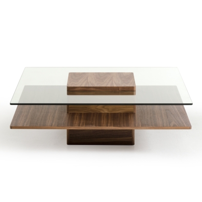 Modrest Clarion Mid-Century Walnut and Glass Coffee Table Walnut Coffee Table 17687 VGBBLE638E