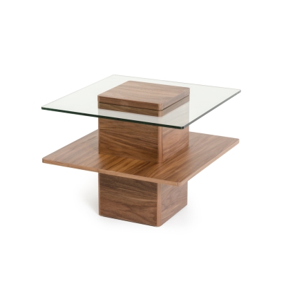 Modrest Clarion Mid-Century Walnut and Glass End Table Walnut End Table 17688 VGBBLE638B