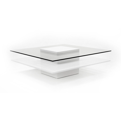 Modrest Clarion Modern White & Clear Glass Coffee Table White Coffee Table 78519 VGBBLE638E-WHT