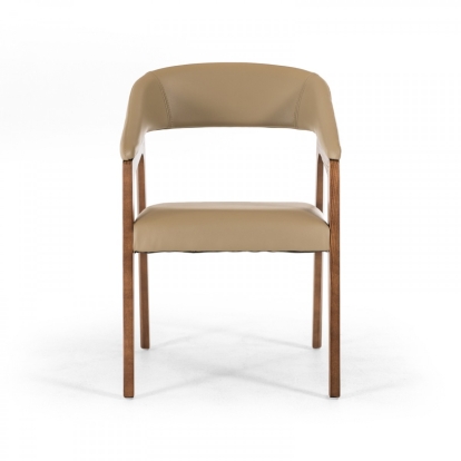 Modrest Clive Mid-Century Taupe & Walnut Dining Chair Walnut Dining Chair 71403 VGCSCH-1560
