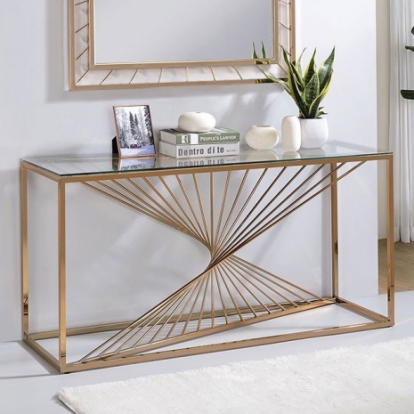 Furniture Of America Sherbrooke Contemporary Glass, Metal, Others Gold Sofa Table | CM-AC387