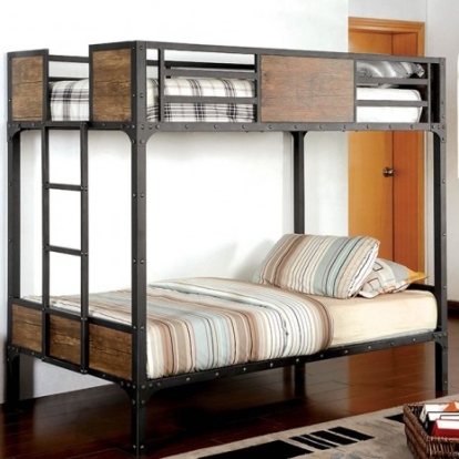 Furniture Of America Clapton Industrial Metal, Wood Black Twin/Twin Bunk Bed | CM-BK029TT