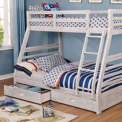 Furniture Of America California Transitional Wire-Brushed White Bunk Bed Model CM-BK588BWH-BED