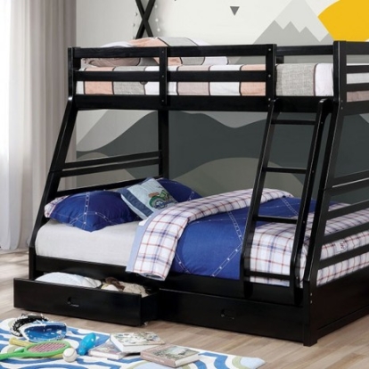Furniture Of America California Transitional Solid Wood, Wood Veneer, Others Black Twin/Full Bunk Bed | CM-BK588BK-BED