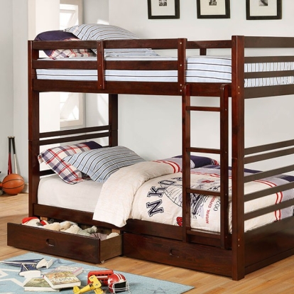 Furniture Of America California Transitional Dark Walnut Twin-Twin Bunk Bed Model CM-BK588T-EX-BED