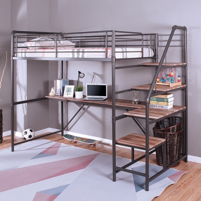 Furniture Of America Rowley Industrial Sand Black-Natural Twin Bed-Workstation Model CM-BK657-BED