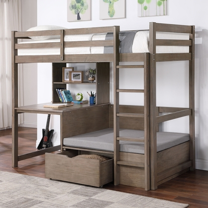 Furniture Of America Callistus Transitional Warm Gray Twin-Workstation Loft Bed Model CM-BK828GY-BED
