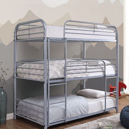 Furniture Of America Opal Contemporary Silver Twin-Twin-Twin Bunk Bed Model CM-BK937SV