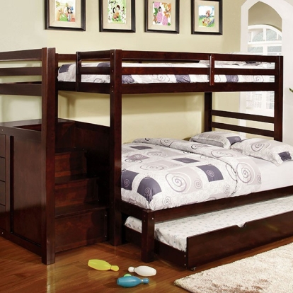 Furniture Of America Pine Ridge Transitional Solid Wood, Wood Veneer, Others Dark Walnut Bunk Bed | CM-BK966