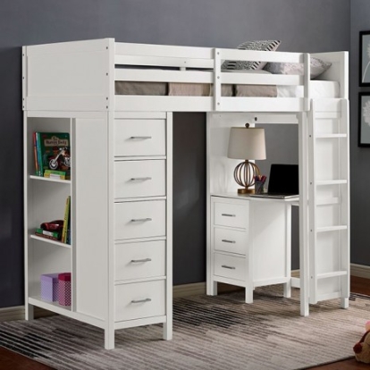 Furniture Of America Cassidy Transitional Solid Wood, Others White Twin Loft Bed | CM-BK970-BED