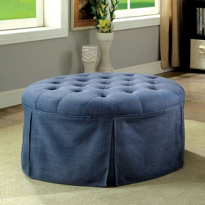 Furniture Of America Claes Transitional Blue Round Ottoman Model CM-BN6175BL