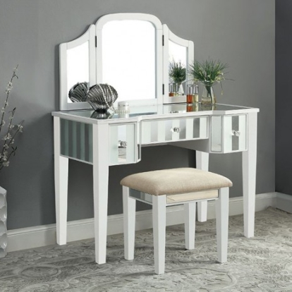 Furniture Of America Cyndi Transitional Solid Wood, Wood Veneer, Others White Vanity W/ Stool | CM-DK6361WH-UPS3
