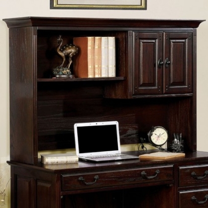 Furniture Of America Tami Transitional Solid Wood, Wood Veneer, Others Dark Walnut Credenza Desk Hutch | CM-DK6384CDH
