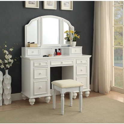 Furniture Of America Athy Transitional White Vanity W/ Stool Model CM-DK6848WH-STOOL