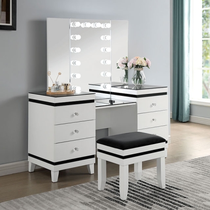 Furniture Of America Madonna Contemporary White/Black Vanity Set Model CM-DK824WH-PK-MIRROR