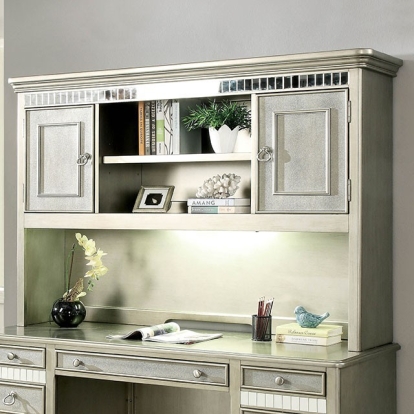 Furniture Of America Aine Contemporary Silver Computer Desk Hutch Model CM-DK908H