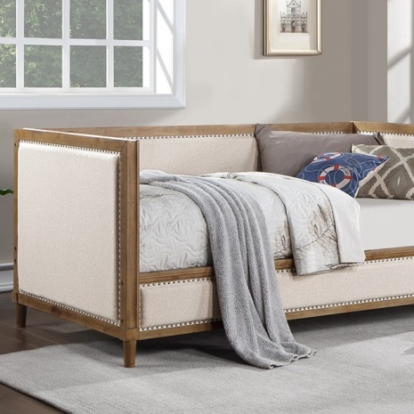 Furniture Of America Chiron Transitional Fabric, Solid Wood, Others Light Oak/Beige Bed | CM1750BG-BED
