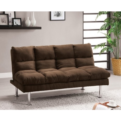 Furniture Of America Saratoga Contemporary Chrome, Microfiber Dark Brown Futon Sofa Bed | CM2902DB