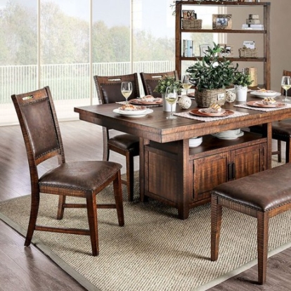 Furniture Of America Wichita Rustic Leatherette, Solid Wood, Wood Veneer, Others Distressed Dark Oak Dining Table | CM3061T