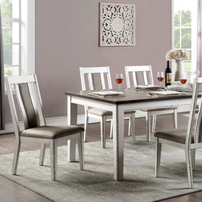 Furniture Of America Halsey Rustic Solid Wood, Wood Veneer, Others Weathered White/Dark Walnut Dining Table | CM3142T