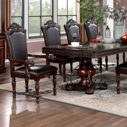 Furniture Of America Picardy Traditional Steel, Solid Wood, Wood Veneer, Others Brown Cherry Dining Table | CM3147T-TABLE
