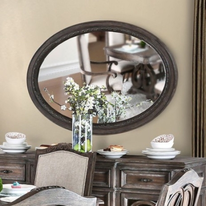 Furniture Of America Arcadia Rustic Mirror, Solid Wood, Wood Veneer, Others Rustic Natural Tone Oval Mirror | CM3150MO