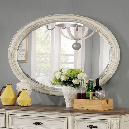 Furniture Of America Arcadia Rustic Antique White Oval Mirror Model CM3150WH-MO