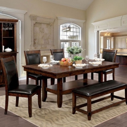 Furniture Of America Meagan Transitional Leatherette, Solid Wood, Others Brown Cherry/Espresso Dining Table | CM3152T