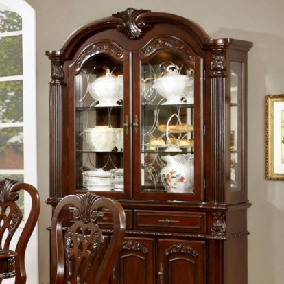 Furniture Of America Elana Traditional Glass, Solid Wood, Wood Veneer, Others Brown Cherry Hutch & Buffet | CM3212HB-SET