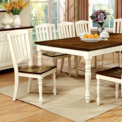 Furniture Of America Harrisburg Transitional Solid Wood, Wood Veneer, Others Vintage White/Dark Oak Dining Table | CM3216T
