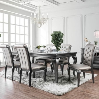 Furniture Of America Amina Transitional Glass, Leatherette, Solid Wood, Wood Veneer, Others Gray Dining Table | CM3219GY-T