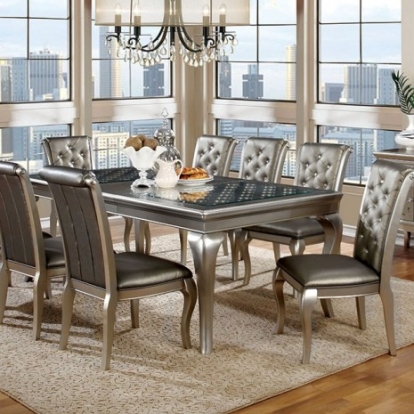 Furniture Of America Amina Transitional Glass, Solid Wood, Wood Veneer, Others Champagne Dining Table | CM3219T
