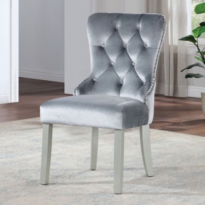 Furniture Of America Adalia Glam Flannelette, Mirror, Polyresin, Solid Wood, Others Silver/Dark Gray Chair (2/Ctn) | CM3241GY-SC-2PK